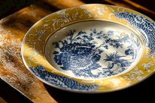 黄地青花九桃盘