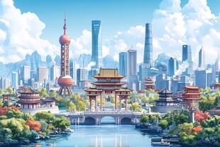 华东地区城市建筑插画