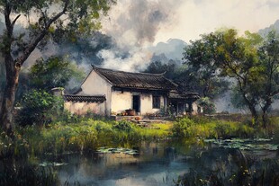 水墨农村场景