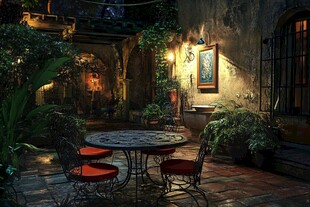 庭院坐在咖啡馆的阳台