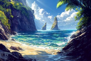 唯美海岸风景插画