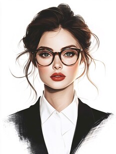 插画人物戴眼镜女孩