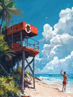 插画海边