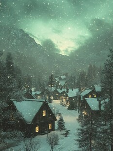 手绘雪夜风景无框画