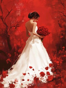 红裙少女戴花女孩