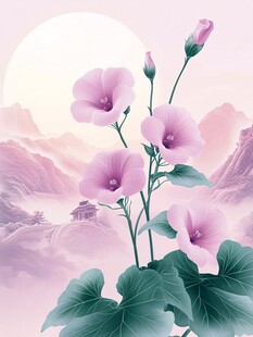 禅意山水手绘花卉