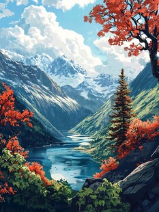 插画山水风景