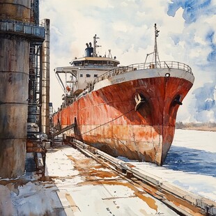 船舶水粉画