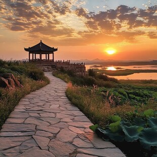 晋阳湖日出风光