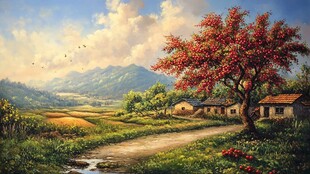 唯美田园风光油画