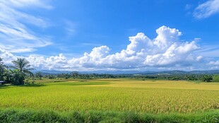 稻田风光蓝天与稻田