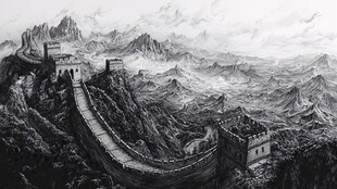 工笔画长城