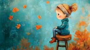 孤单的小女孩插画