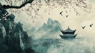 仙鹤楼阁古风山水画