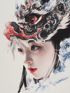 装饰画水彩花旦手绘