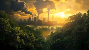 晨雾中的发电厂