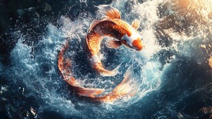 跃出水面的金色锦鲤