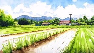 稻田插画