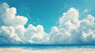 手绘蓝天大海