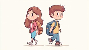 背着书包的男孩女孩