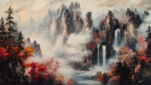 山水画油画手绘风景