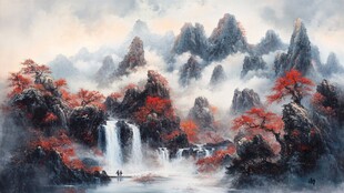 流彩山水风景画