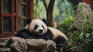 趴着休息的大熊猫