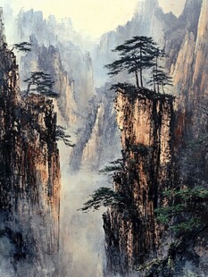 迎客松油画