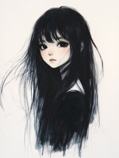 长黑发插画