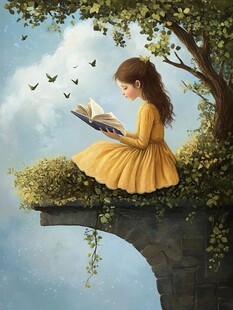 小女孩读书配图