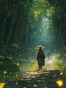 古道撑伞大的人