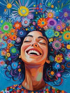 手绘快乐女孩无框画