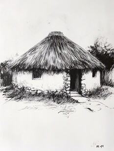 手绘茅草屋