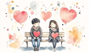 卡通爱心情侣背景