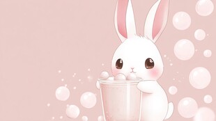 兔年喝奶茶素材