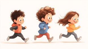 儿童奔跑插画