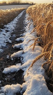 雪地光影芦苇荡