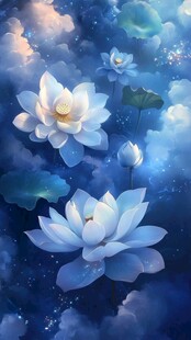 深蓝背景荷花图