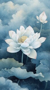 深蓝背景荷花图