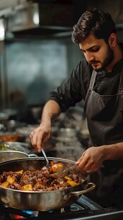 一名男厨师炒菜