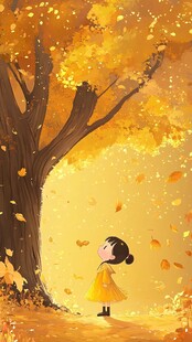 银杏树下的小女孩