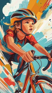 骑车的女孩插画