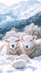 绵羊牧羊雪地放羊群