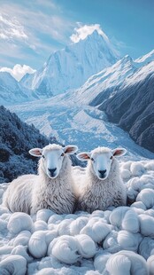 雪山脚下的羊群