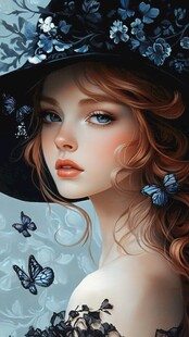 插画女孩与蝶