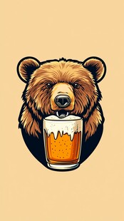 手绘喝啤酒的熊猫
