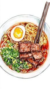 红烧牛肉面插画