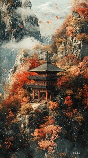 楼阁古风仙鹿仙景