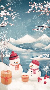 百花梅花桃花春节雪人