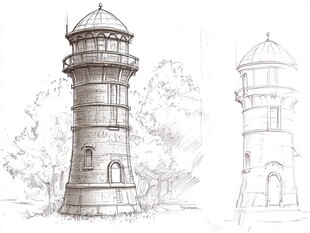 西广场水塔线稿